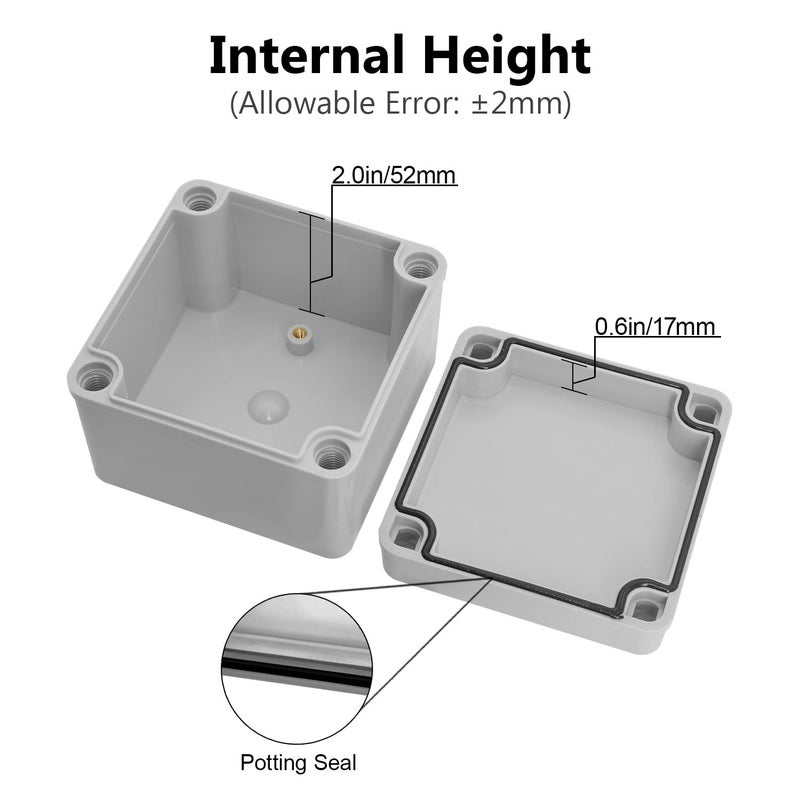 LeMotech IP67 Waterproof Junction Box ABS Plastic Project Box Dustproof Electrical Box Outdoor Enclosure for Electronics DIY Case Gray 3.9X 3.9X 3 inch (100x 100x 75 mm) - Image 4